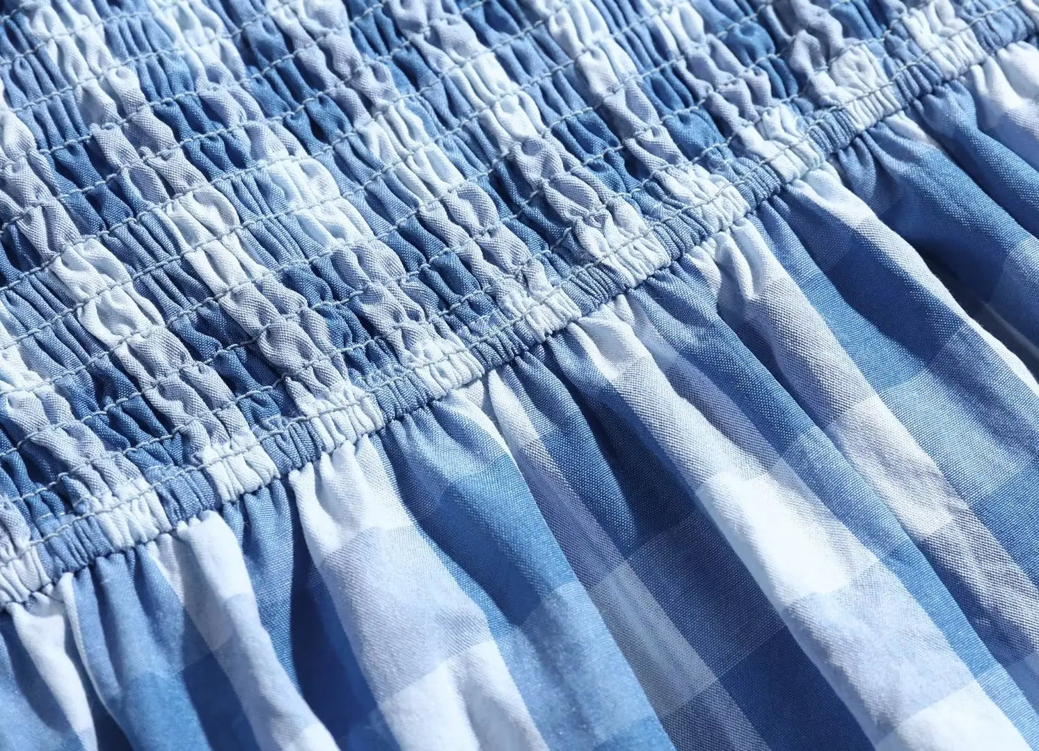 Blue Gingham Puff Sleeve Midi Dress
