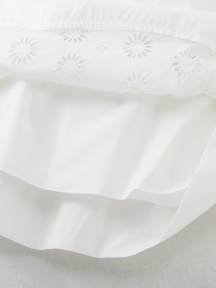 White Embroidered Cutwork Halter Top & Skirt Set