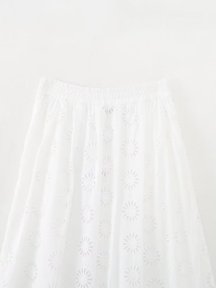 White Embroidered Cutwork Halter Top & Skirt Set