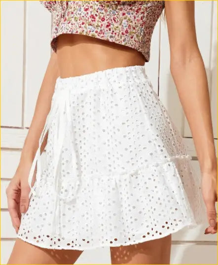 White Eyelet Embroidery Cotton Mini Skirt