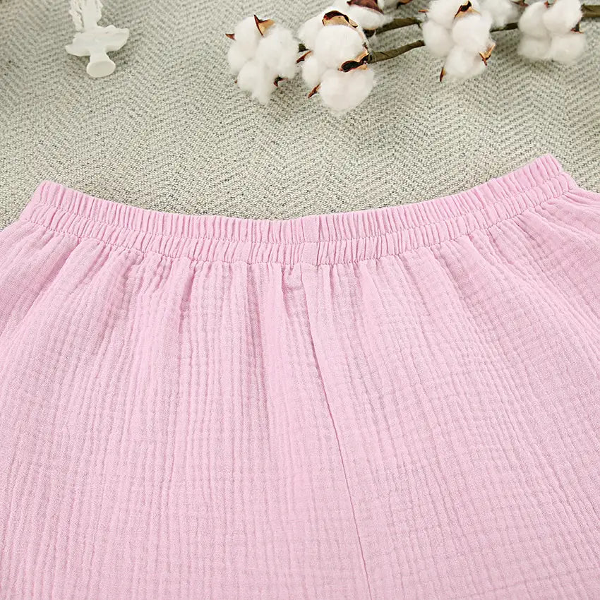 Pink Ric Rac Trim Ruffle Cotton Pajama Set